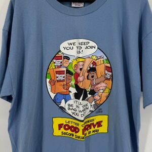 Vintage 90s Letter Carriers Food Drive Comic T Shirt Mens Large Blue Jeff Keane